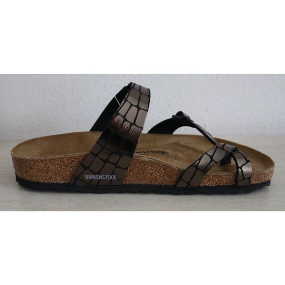 Birkenstock Women Sz 41 US 10-10.5 Gator Gleam Black Single Toe Loop Sandals - Picture 11 of 12